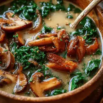 Wild Mushroom, Caramelized Onion and Kale Soup