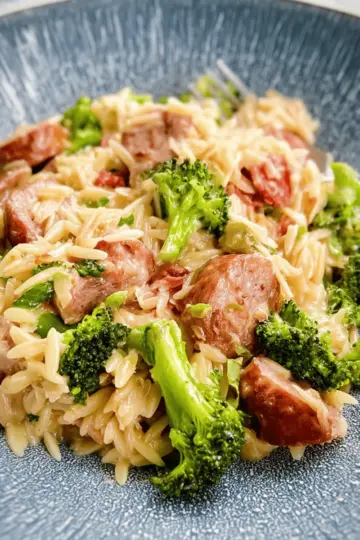 Chicken Sausage Orzo Skillet with Broccoli