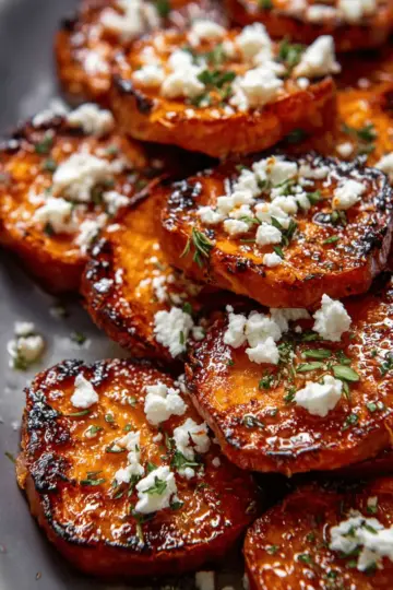 Roasted Sweet Potato Rounds with Honey & Feta