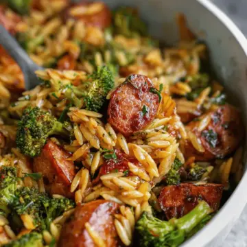 Chicken Sausage, Broccoli, and Orzo Skillet