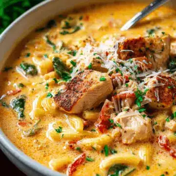 Creamy Parmesan Cajun Chicken Pasta Soup