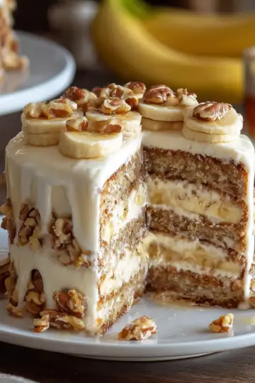 Heavenly Banana Walnut Cream Cake