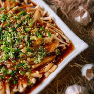 Enoki Mushrooms with Garlic & Scallion Sauce