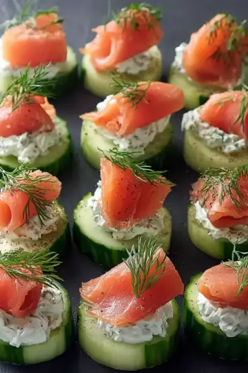 Cucumber Bites with Dill Cream and Smoked Salmon