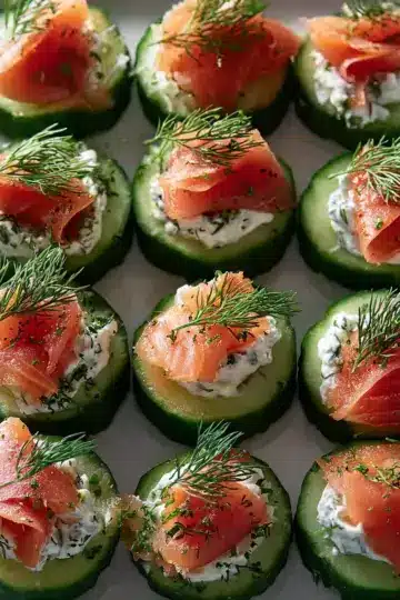 Cucumber Bites with Dill Cream and Smoked Salmon