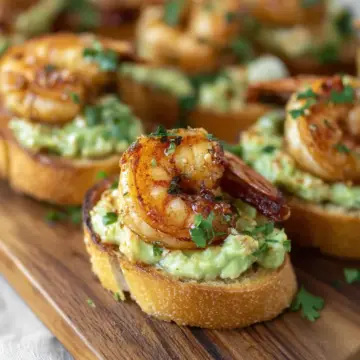 Garlic Shrimp Crostini with Avocado