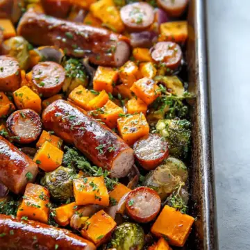 Sheet Pan Sausage and Sweet Potatoes with Honey Garlic Sauce