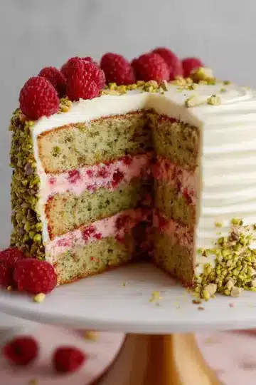 Raspberry Pistachio Cake with Mascarpone Buttercream