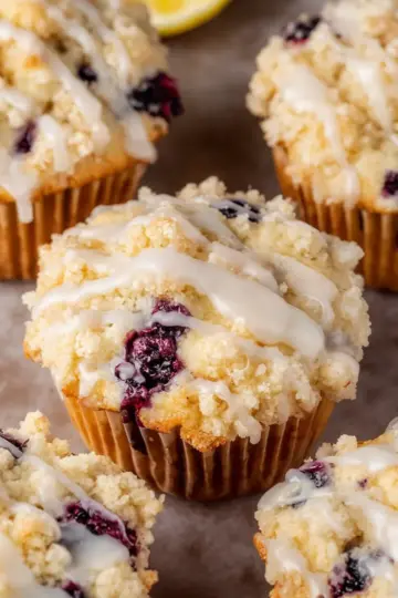 Lemon Blueberry Streusel Muffins with Lemon Glaze