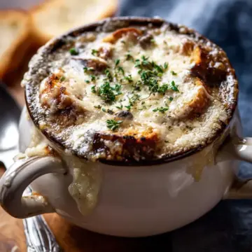 Creamy French Onion and Mushroom Soup.